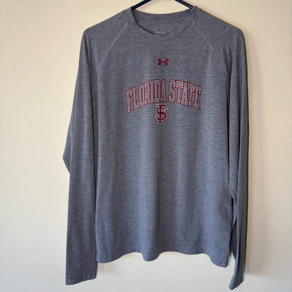 Under Armour Gray Long-Sleeve Florida State Performance Tee with Maroon Logo